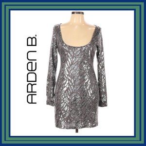 Arden B Long Sleeve Silver Sequin Mini Dress